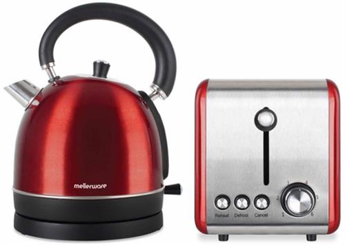 Mellerware Stainless Steel Red Toaster and Kettle